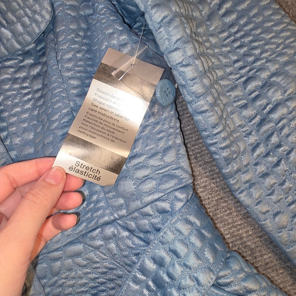 Samuel Dong Trench Coat Women S Ice Blue New Textured Bubble Belted F22023 - Picture 13 of 13